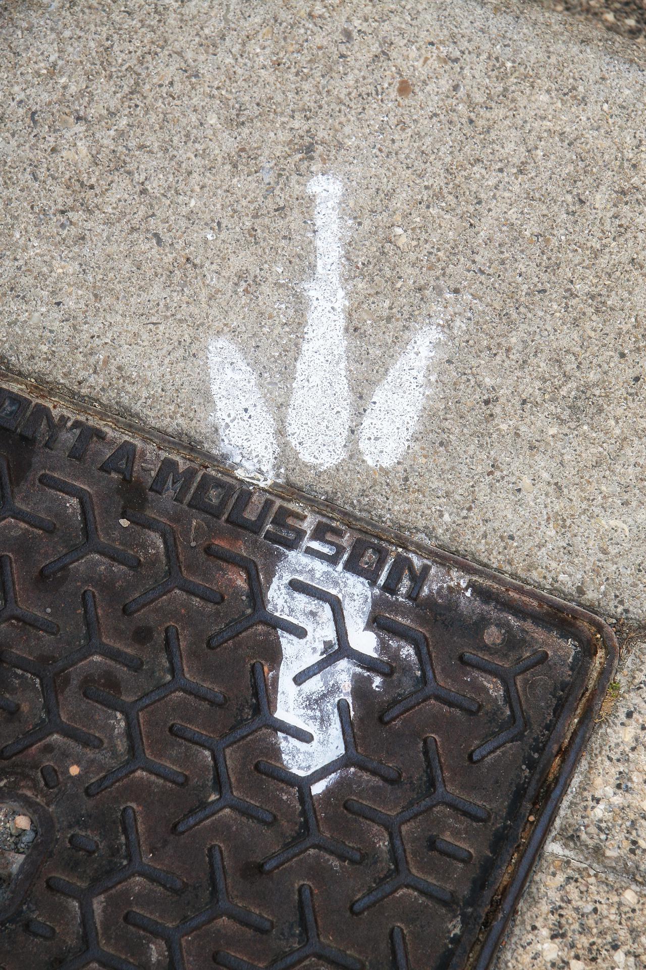 Photographie d'une rue de Bonson montrant une trace laissée par Lu amic sur son passage